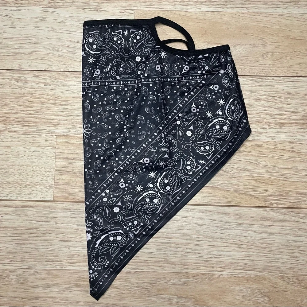 2/$20 Black and White Paisley Print silky soft goiter mask.